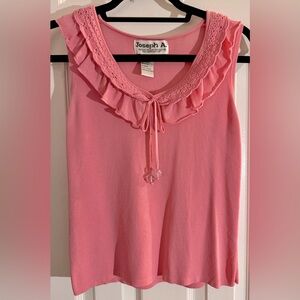Joseph A. Women’s Sleeveless Shirt with Lace & Ruffle Collar and Tie Front - Lg.